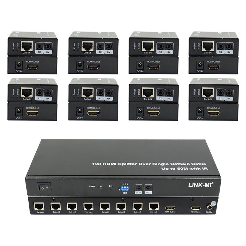 HDMI 50M 1X8 Splitter Over Cat5e 6 Cable Support 3D IR 1080P 8 Cổng HDMI Splitter