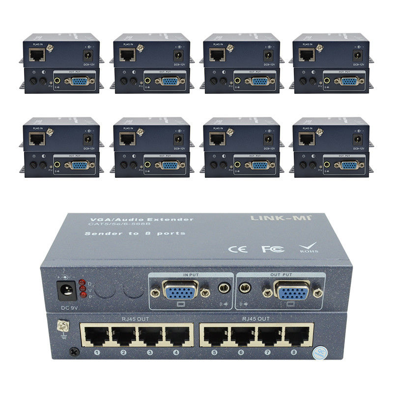100m 200m 300m 1/8 VGA Splitter 1X8 Extender 1 đến 8 Video Audio Extender