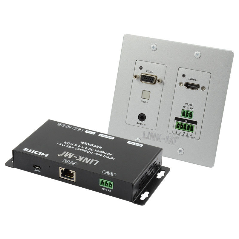 4K 40M HDBaseT HDMI + VGA Wallplate Extender Bi-Directional Wide Band IR RS232 Đi qua