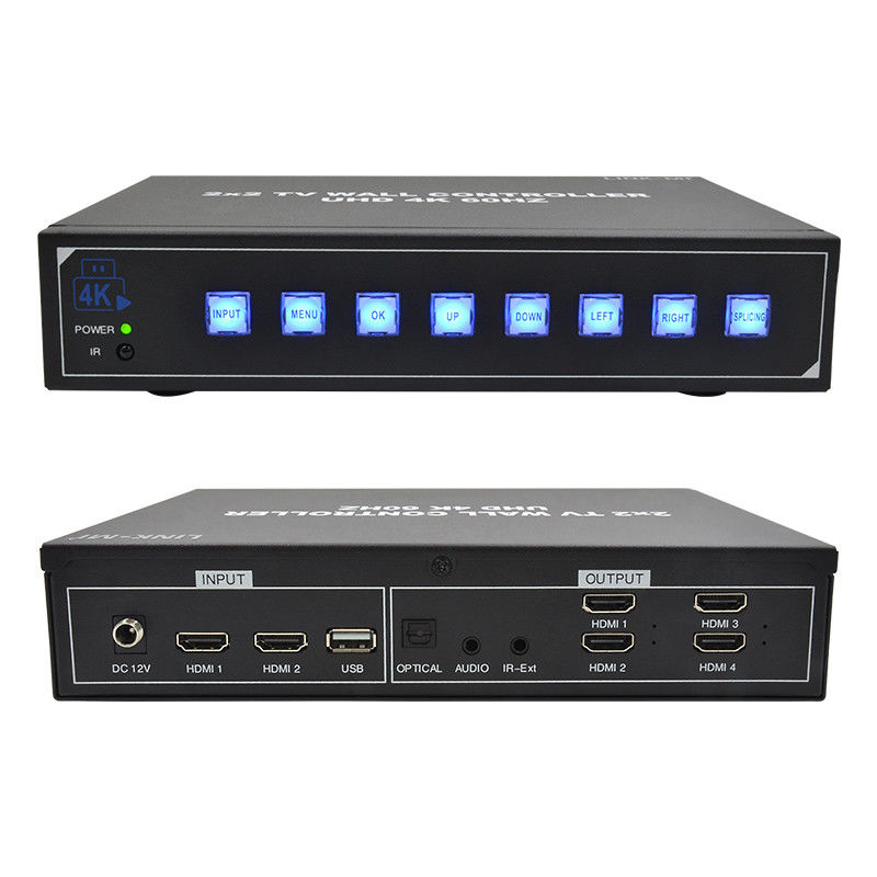4K60 2x2 Video Wall Controller Cho 4 TV Splicing Hỗ trợ 1x2 1x3 1x4 4x1 3x1 2x1 UHD TV Wall Processor